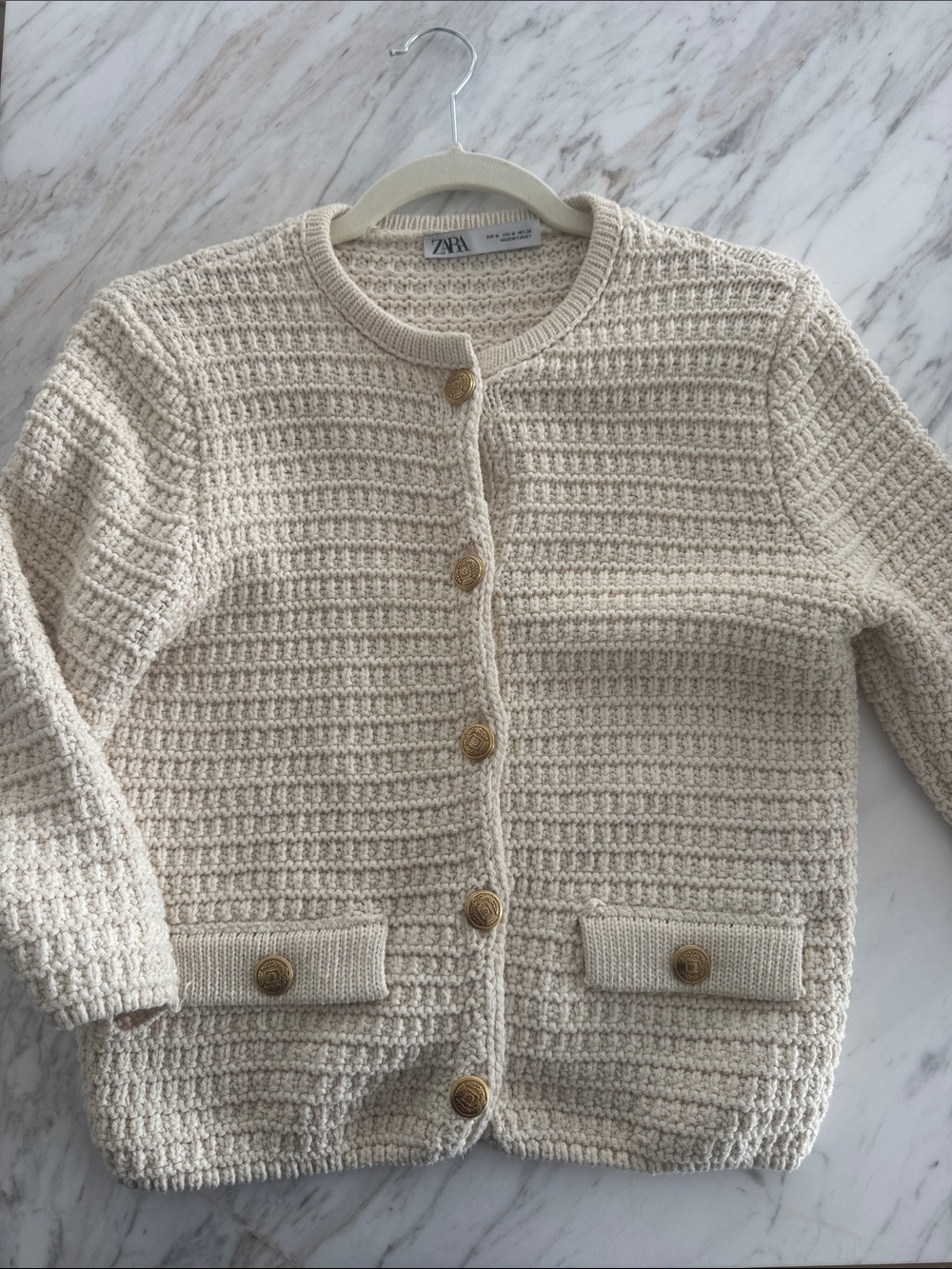 ZARA Cream Textured Knit Button Cardigan